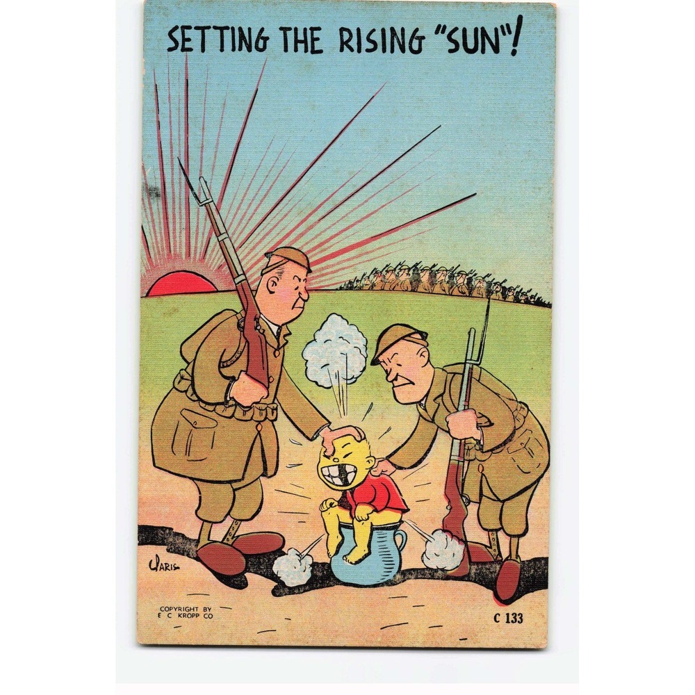 Vintage WWII Propaganda Linen Postcard EC Kropp Co C 133 Setting the Rising Sun
